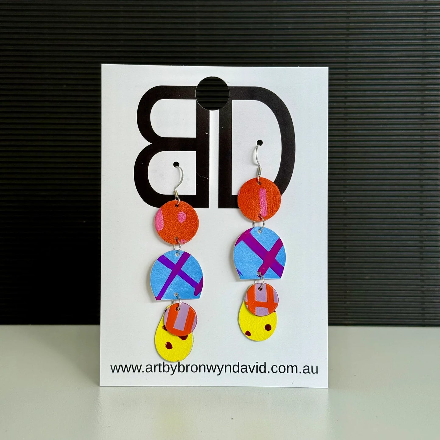 Triple Drops - Handmade Painted Leather Earrings - Lightweight Statement Jewellery | Artisan Crafted