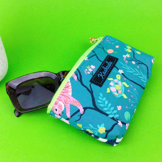 Kashzale Handmade Cosmetic Bags - Teal Pandas and Tigers Sunglasses bag, glasses case. Teal Glasses Cases