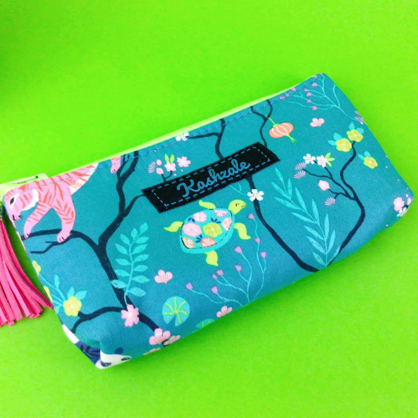 Kashzale Handmade Cosmetic Bags - Teal Pandas and Tigers Sunglasses bag, glasses case. Teal Glasses Cases