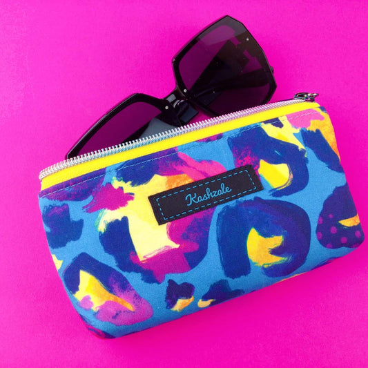 Kashzale Handmade Cosmetic Bags - Electric Leopard Sunglasses bag, glasses case. Kasey Rainbow Design
