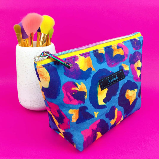 Kashzale Handmade Cosmetic Bags - Electric Leopard Medium Cosmetic Bag. Kasey Rainbow Design.
