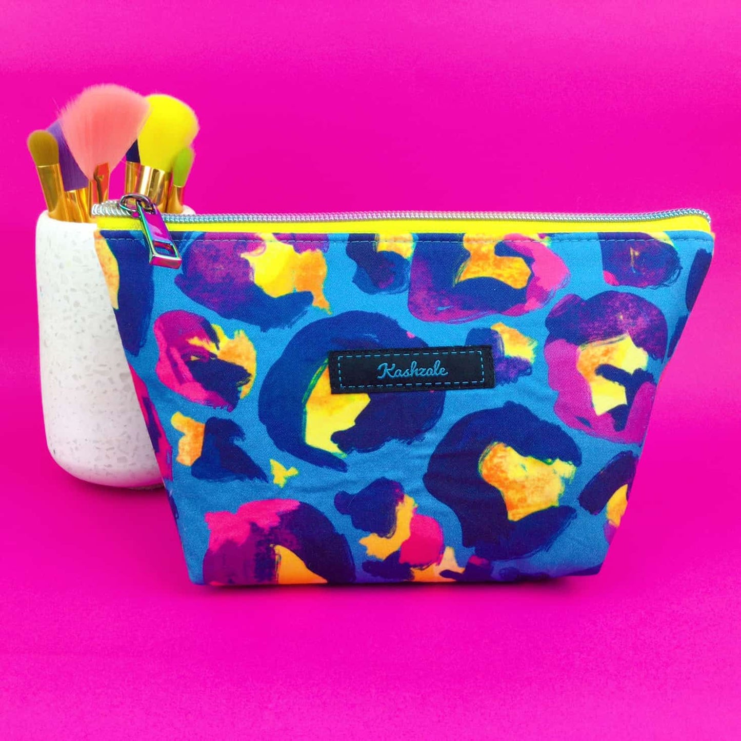 Kashzale Handmade Cosmetic Bags - Electric Leopard Medium Cosmetic Bag. Kasey Rainbow Design.
