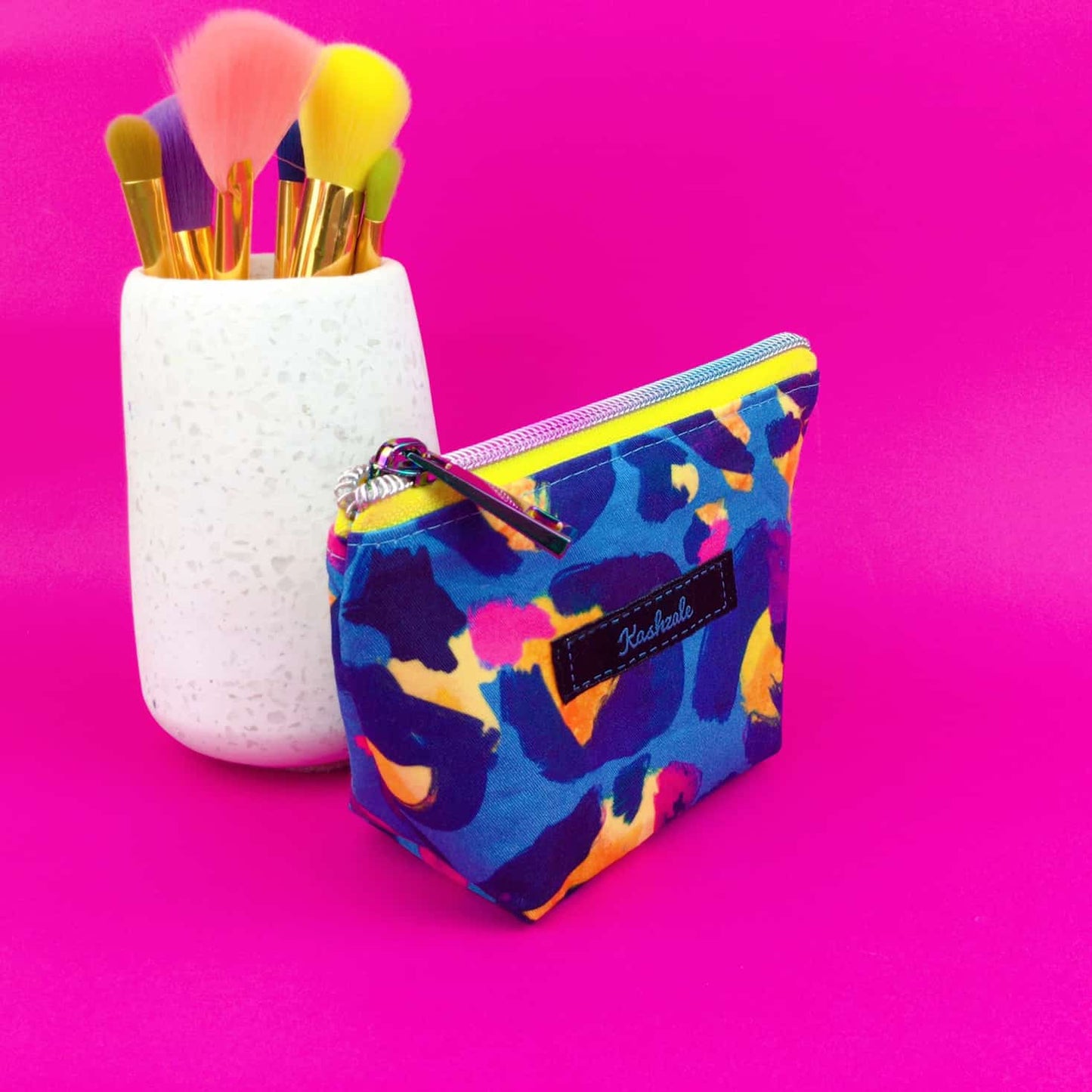 Kashzale Handmade Cosmetic Bags - Electric Leopard Small Makeup Bag.  Kasey Rainbow Design.