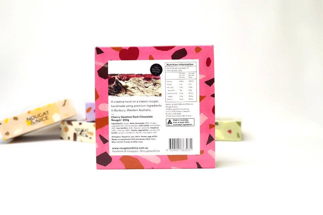 Nougat & Nice - Cherry Hazelnut & Dark Chocolate Nougat | 200g Box