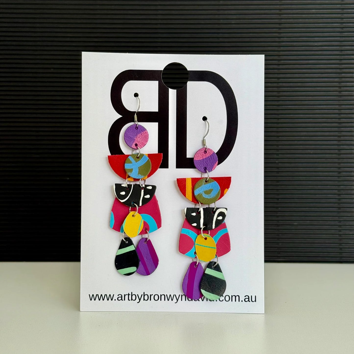 Totem Earrings - Handmade Painted Leather Earrings - Lightweight Statement Jewellery | Artisan Crafted