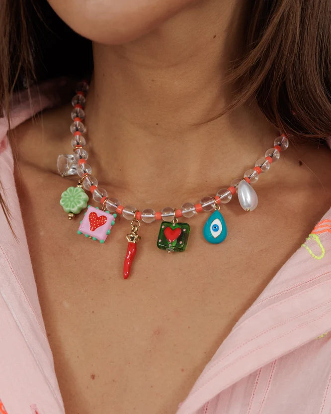 Zoda - Beaded Charm Necklace - Chilli & Heart