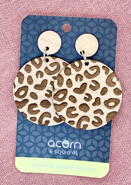 Wooden earrings Large Leopard dangle- Acorn and Squirrel image 0