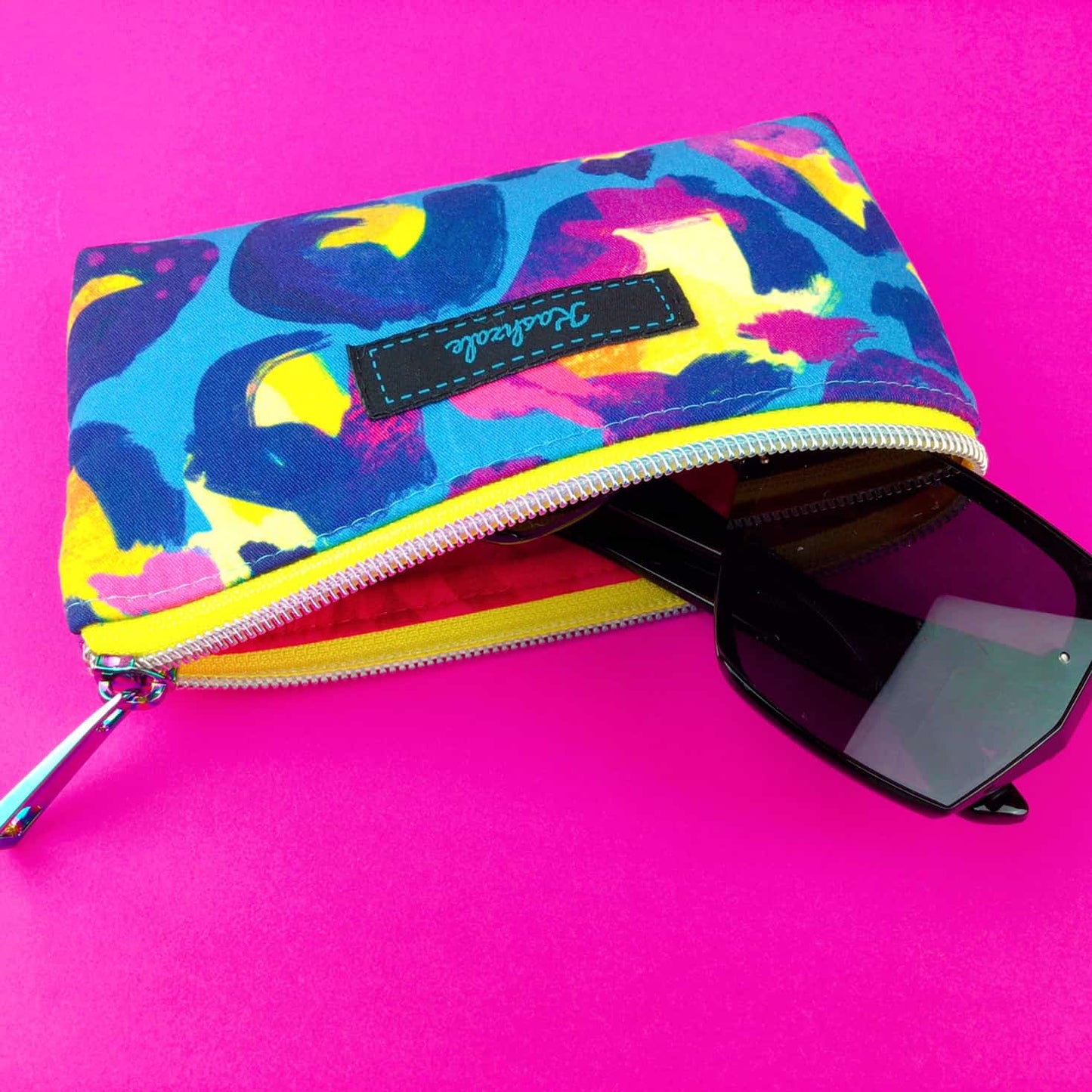 Kashzale Handmade Cosmetic Bags - Electric Leopard Sunglasses bag, glasses case. Kasey Rainbow Design