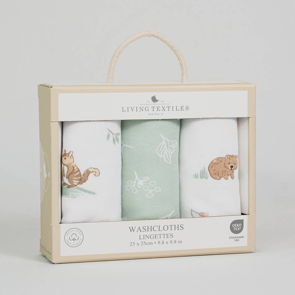 Living Textiles - 3 Pack Organic Wash Cloths - Australiana