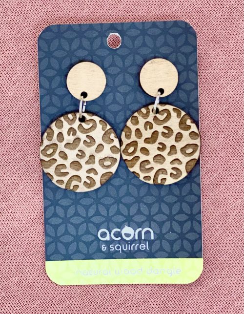Wooden earrings Leopard dangle - Acorn and Squirrel image 0