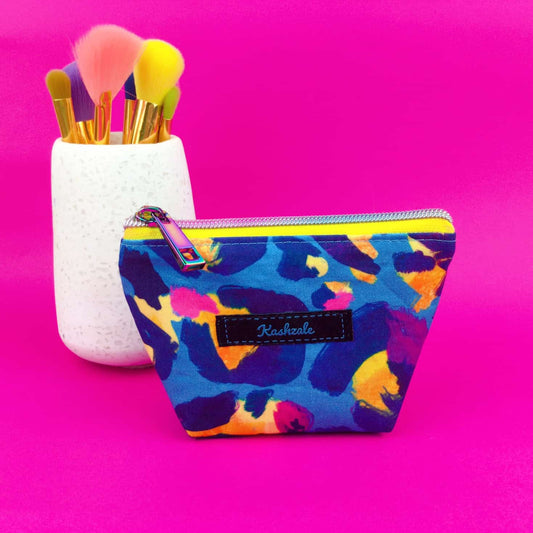 Kashzale Handmade Cosmetic Bags - Electric Leopard Small Makeup Bag.  Kasey Rainbow Design.
