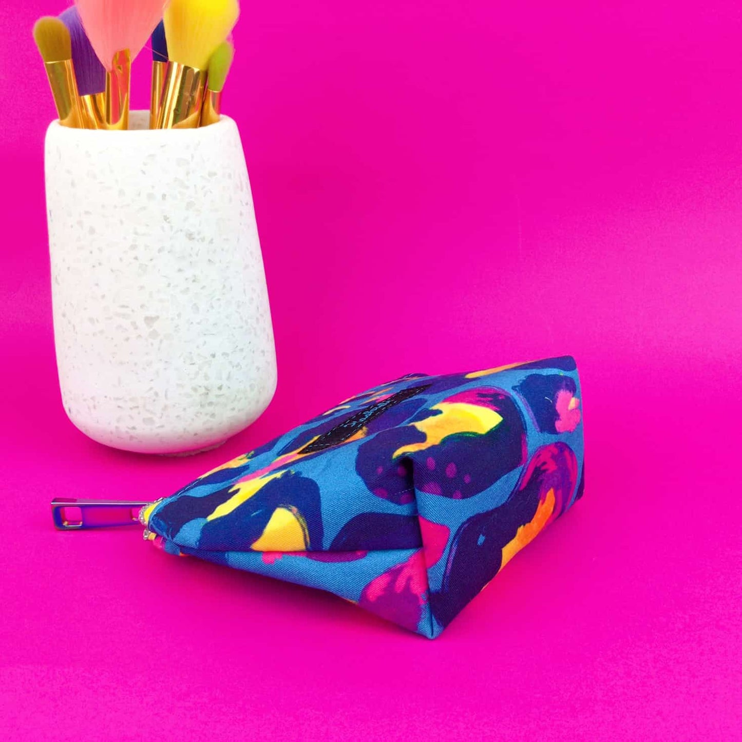 Kashzale Handmade Cosmetic Bags - Electric Leopard Small Makeup Bag.  Kasey Rainbow Design.