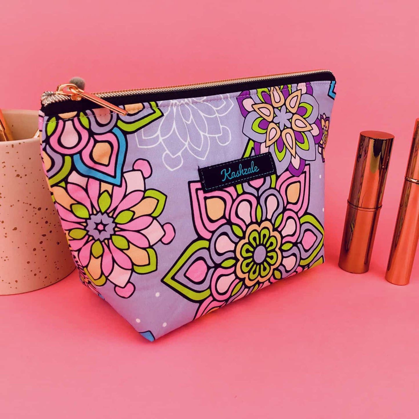Kashzale Handmade Cosmetic Bags - Mandala Magnifica Mauve Medium Cosmetic Bag. Exclusive Desig