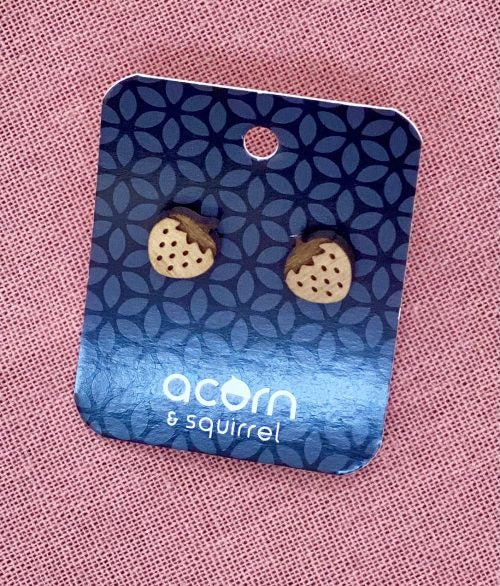 Wooden earrings strawberry stud - Acorn and Squirrel image 0