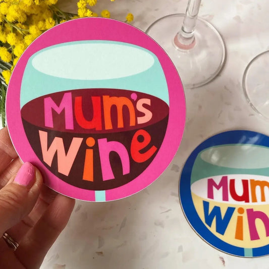 Poppekins - 'mum's Wine' Coaster - Red and White
