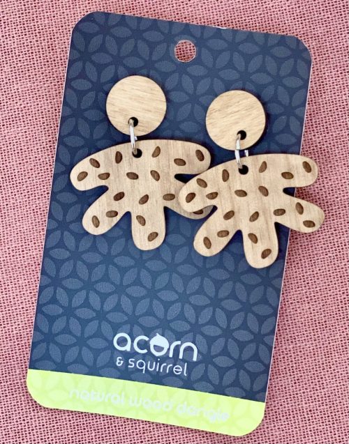 Wooden  earring dangle - Acorn and Squirrel image 0