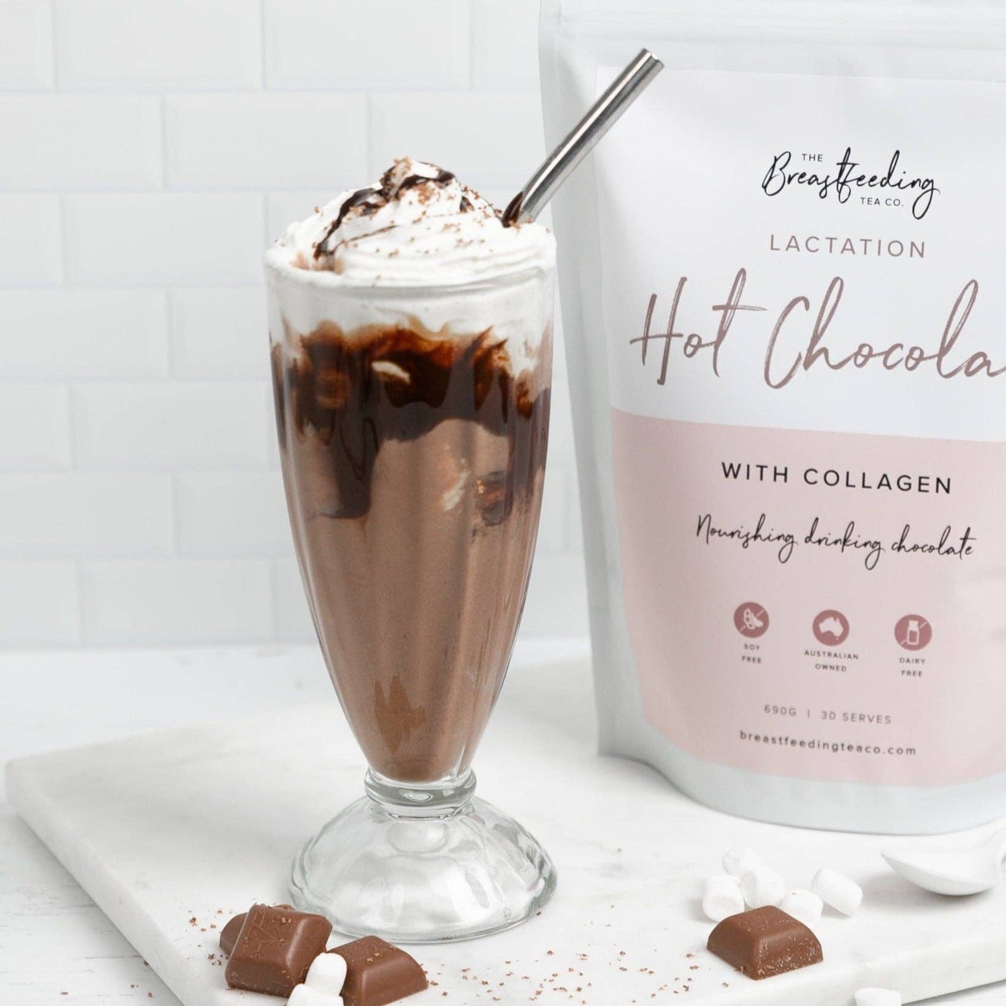 The Breastfeeding Tea Co - Lactation Hot Chocolate with Collagen: Small 230g | 10 Serves