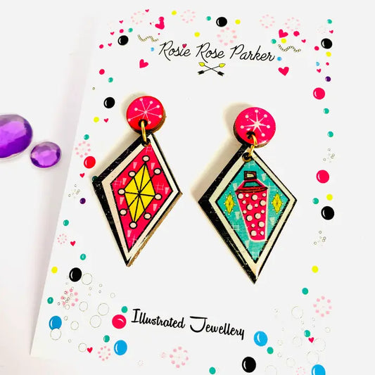 Rosie Rose Parker - Atomic Earrings Retro Earrings Statement Earrings Colourful