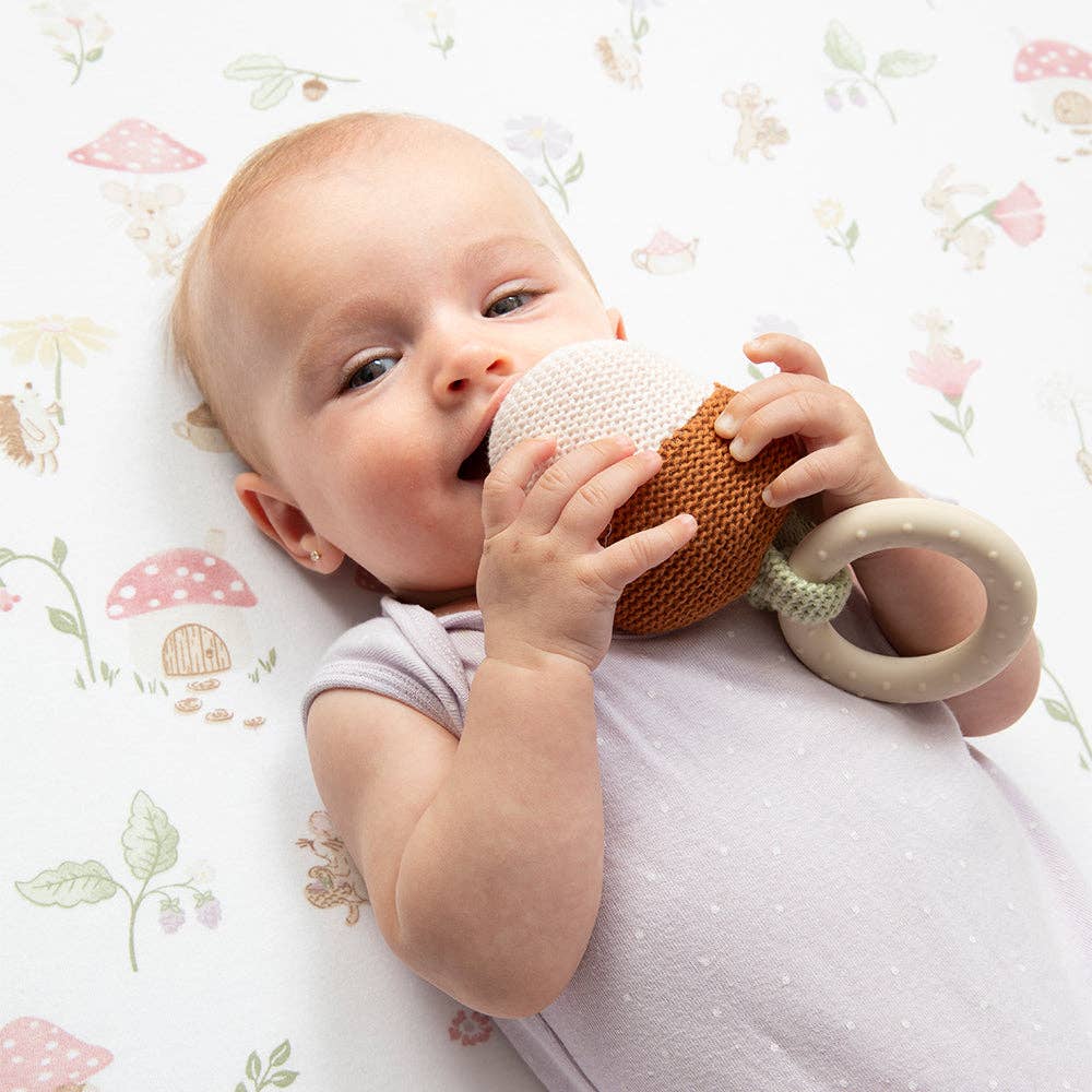 Living Textiles - Acorn Teething Ring Rattle - Whimsical Wonderland