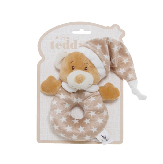 Koch & Co - Starbright Teddy Bear Ring Rattle Brown (16cm)