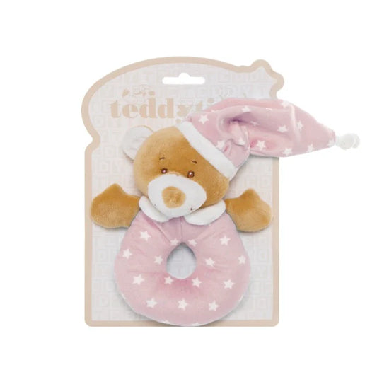 Koch & Co - Starbright Teddy Bear Ring Rattle Pink (16cm)