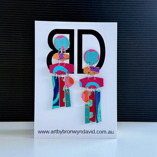 Chandelier Drop - Handmade Painted Leather Earrings - Lightweight Statement Jewellery | Artisan Crafted