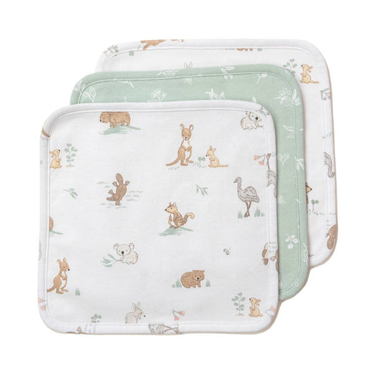 Living Textiles - 3 Pack Organic Wash Cloths - Australiana