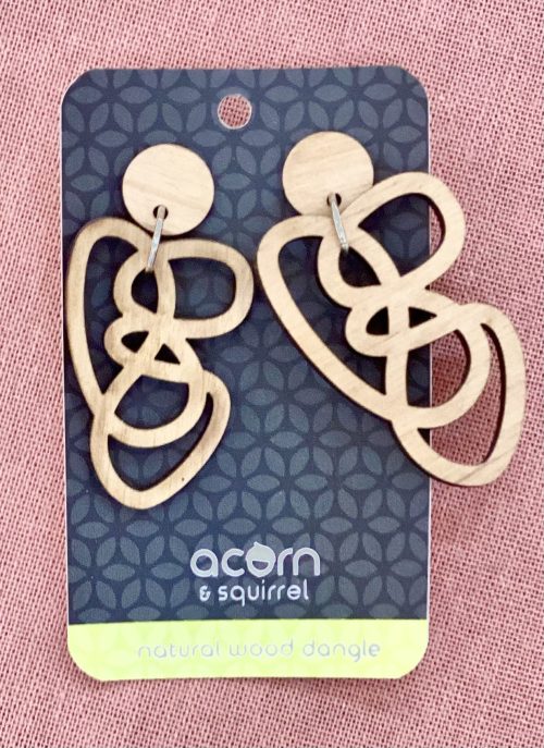 Wooden earrings Chaos Dangle - Acorn and Squirrel image 0