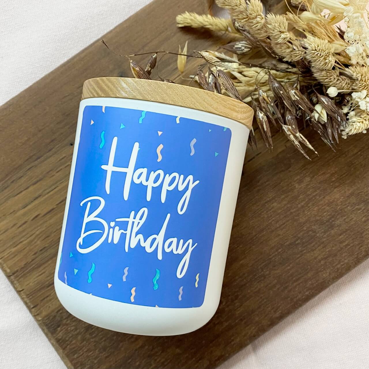 'Happy Birthday' - Tumbler Candle Label - Blue image 1