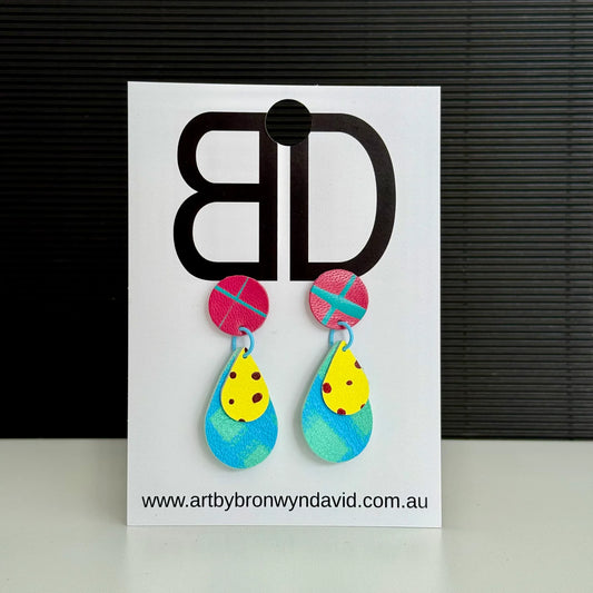 Tear Drop - Handmade Painted Leather Earrings - Lightweight Statement Jewellery | Artisan Crafted