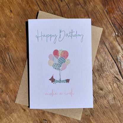 To & From Cards - Happy Birthday Dachshund Make a Wish: White