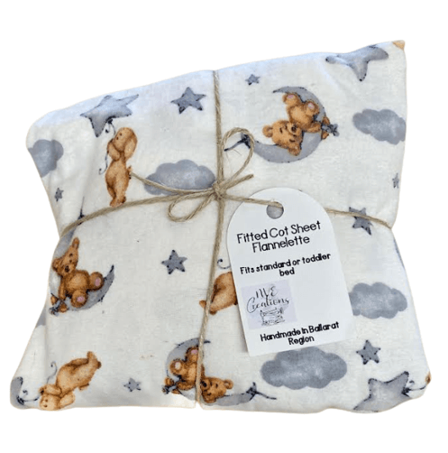 NVE Creations - 'Bear Moon' Fitted Cot Sheet Flannelette image 0