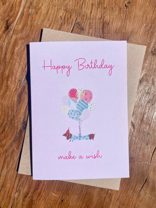 To & From Cards - Happy Birthday Dachshund Make a Wish: White