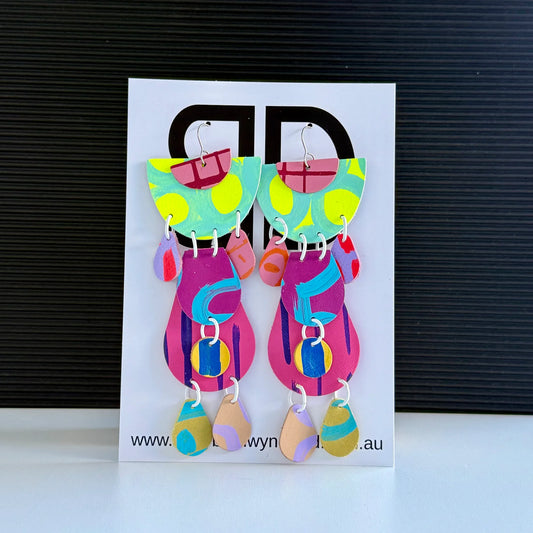 Half Moon Mega Statements- Handmade Painted Leather Earrings - Lightweight Statement Jewellery - Aboriginal Design | Artisan Crafted