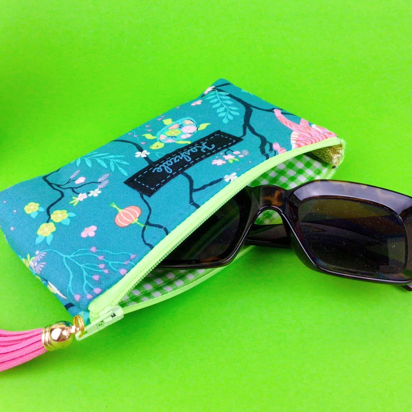 Kashzale Handmade Cosmetic Bags - Teal Pandas and Tigers Sunglasses bag, glasses case. Teal Glasses Cases