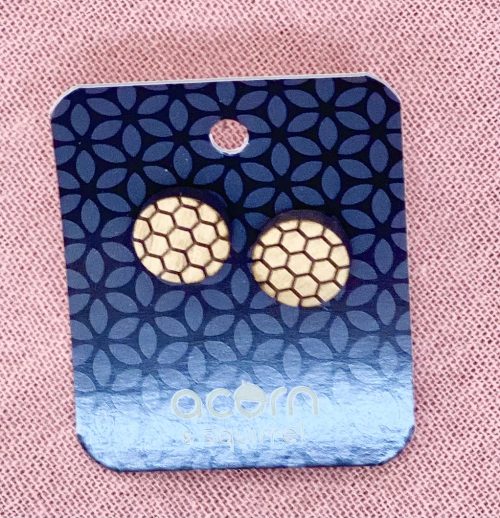 Wooden earrings honeycomb stud - Acorn and Squirrel image 0