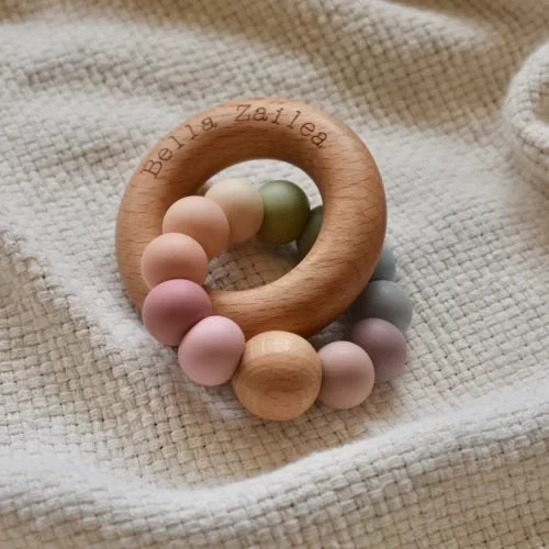 Rainbow silicone and beech wood teether - assorted colours  Bella Zailea image 0