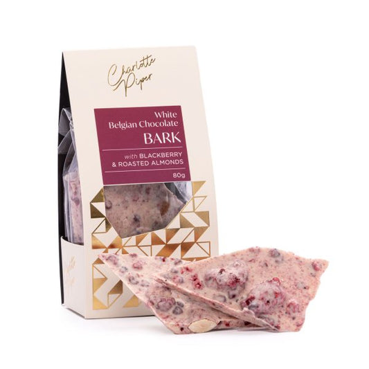 White Choc with Blackberry & Almonds Bark- Charlotte Piper - 80g image 0