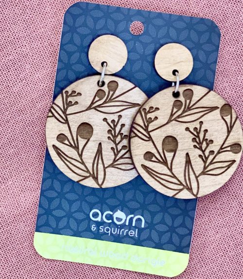 Wooden earrings Matilda dangle - Acorn and Squirrel image 0